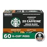 Starbucks K-Cup Coffee Pods, Medium Roast Coffee With 2X Caffeine House Blend For Keurig Coffee Makers, 100% Arabica, 6 Boxes (60 Pods Total)