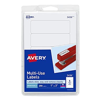 Avery Multi-Use Removable Labels, 1" x 3", Print or Write ID Labels, White, 250 Total (05436)
