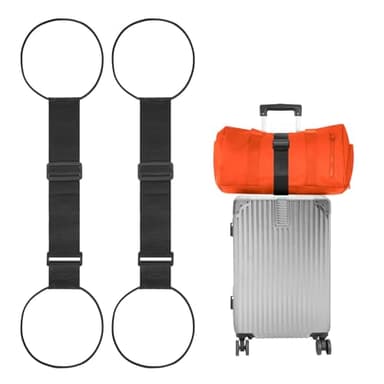 BILIONE Add a Bag Luggage Straps 2 Pack, Adjustable Bungee Elastic Belt to Connect Two Suitcases, Secure Carry On & Travel Essentials (Black)