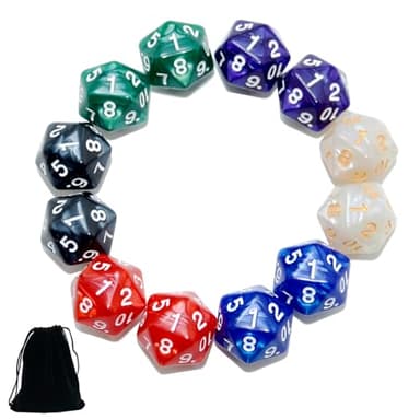 SmartDealsPro 12-Pack 20 Sided Dice D20 Large Pearl Polyhedral Spin Down Dice Die with Pouch for DND RPG MTG Table Game
