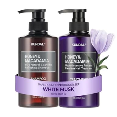 KUNDAL Korean Shampoo and Conditioner Set [White Musk] Salon-quality, Long Lasting Scent, Moisturizing, Sulfate-Free, Argan & Macadamia Oil, Korean Hair care,16.9 fl oz each, Valentines Day Gifts