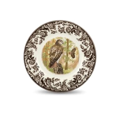 Spode Woodland Salad Plate, Red-tailed Hawk, 8” | Made in England | Ideal Hunting Cabin Décor | Microwave and Dishwasher Safe