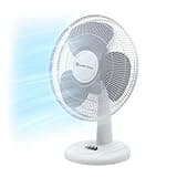 Comfort Zone 12 inch Table Fan with Adjustable Tilt, Wide Area Oscillation, Quiet Air Circulator Fan For Bedroom, 3 Speed Desktop Fan for Home Office, Push Button Controls, White