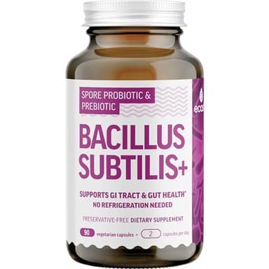 Bacillus Subtilis Spore Based Probiotic — High Potency Strain with Prebiotic for Balanced Belly | Daily Gut Health & Microbiome Support for Family | 6 Billion CFU Per Day | 90 Vegetarian Capsules