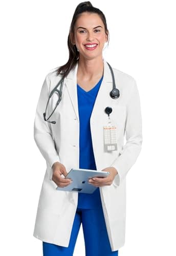 Cherokee Women's Lab Coat Modern Classic Fit 33" & 35" Doctors Coat with 3 Pockets CK452, M, White