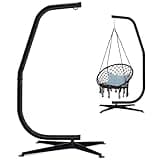 Best Choice Products Metal Hanging Hammock C-Stand for Chair/Weather-Resistant Finish, Offset Base - Stand Only - Black