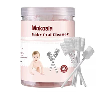 Mokoala 60Pcs Baby Tongue Cleaner, Baby Toothbrush, Disposable Infant Mouth Cleaner, Soft Gauze Toohthbrush Toddler Oral Cleaning Stick Dental Care for 0-36 Month Newborn