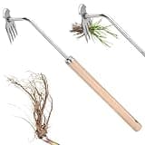 FunMove Hand Weeder Tool Weed Puller Tool Uprooting Weeding Tool, Stainless Steel Forged Weed Puller 4 Teeth Dual Heads Weeder Weeding Rake, Garden Tool for Weed Removal Tool with Long Handle