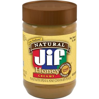 Jif Natural Creamy Peanut Butter Spread and Honey – Contains 80% Peanuts, 16 Ounces