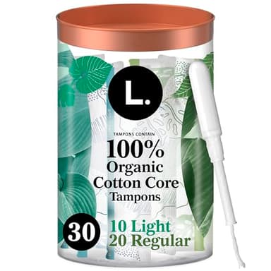 L. Cotton Tampons Light/Regular Absorbency Multipack, Free from Chlorine Bleaching, Pesticides, Fragrances, or Dyes, 30 Count