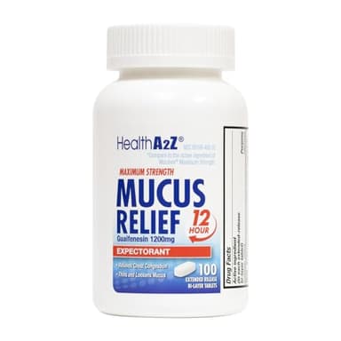 HealthA2Z® Mucus Relief | Guaifenesin 1200 mg | 100 Tablets | 12 Hour | Expectorant | Relieves Chest Congestion | Thins and Loosens Mucus (100 Tablets)