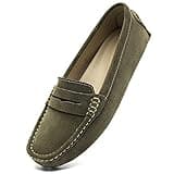 Osslue Women's Olive Suede Leather Casual Penny Loafers Retro Ladies Moccasins Driving Mocs Comfort Slip-On Fashion Boat Shoes Classic Flats 6.5 M US XYM-1208-GLL065