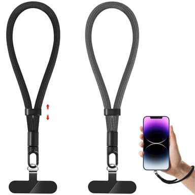 knIykmr Phone Lanyard, 2 Pack Adjustable Cell Phone Lanyard Strap, Hand Wrist Strap Lanyard with Tether Tabs for Smartphones (Black+Grey)