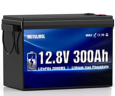 MEYULMOL 12V 300Ah LiFePO4 Lithium Battery, Upgraded 200A BMS System, Up to 15000+ Cycles Life, 3840Wh Rechargeable Lithium Battery with Low-Temp Protection for RV Solar Marine Solar Panel Camping