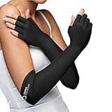 Copper Compression Long Arthritis Pain Relief Gloves - Copper Infused Orthopedic Fingerless Hand Brace for Women, Men - Carpal Tunnel, Computer Typing, RSI, Support Hands, Wrist, Arms - 1 Pair - L