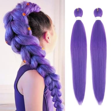 Beyond Beauty Long Purple Braiding Hair 30 Inch, Pre Stretched Synthetic Braiding hair for Braids,2 Packs Purple Extensions for Stage Party Halloween Costume Cosplay