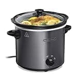 Hamilton Beach 4-Quart Slow Cooker with 3 Cooking Settings, Dishwasher-Safe Stoneware Crock & Glass Lid, Brushed Gray(33240)