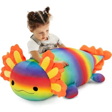 BENINY Large Axolotl Plush Toy, 39" Giant Axolotl Stuffed Animal Plush, Big Huggable Toys Gift for Girls Kids, Long Squishy Pillow for Holiday Birthday Christmas, Rainbow