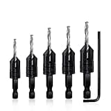 Countersink Drill Bit Set 5 pc,3in1 Woodworking Counterbore Hole Drill Bits,Tapered Countersink Bit,Depth Adjustable M2 Pilot Drill Bits, 82-Degree Chamfer, 1/4”Hex Shank