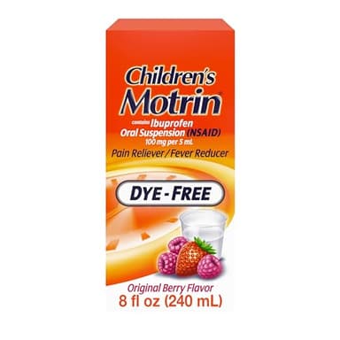 Children's Motrin Oral Suspension 100mg Ibuprofen Medicine, NSAID Fever Reducer & Pain Reliever for Minor Aches & Pains Due to Cold & Flu, Dye Free, Alcohol-Free, Berry Flavored, 8 fl. oz
