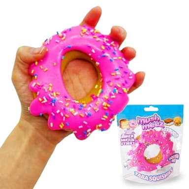 MushMeez Taba Squishy - Donut (Jumbo) Large, 3.5" Super Soft & Sticky Layered TABA Squishies - Squish, Squeeze, Great for Stress Relief - Sensory / Fidget Play Food Squishy Toys for Kids and Adults