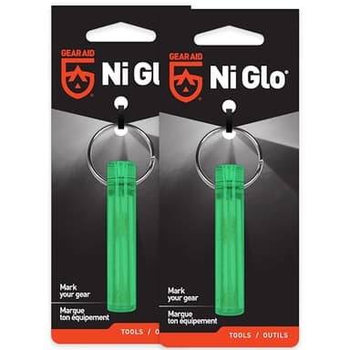 GEAR AID Ni Glo 2” UV Rechargeable Glowing Keychain – Multi-Purpose Glow-in-the-Dark Accessory for Camping, Scuba Diving, Night Fishing, Hiking, Emergency Kits, and Everyday Use, Green, 2 Pack