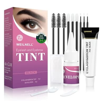 WEILNELL Eyelash & Eyebrow Color Kit, Professional Instant Lash & Brow Color Kit, Easy to Use with Natural Results, DIY Hair Coloring Eye Brow & Eye Lash Set for Beginner Salon Beauty 7ml (Black)