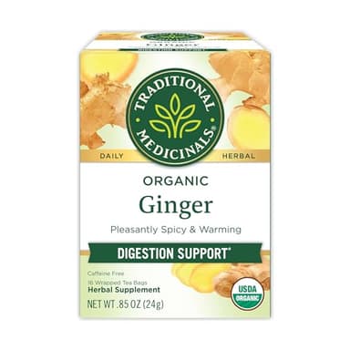 Traditional Medicinals Tea, Organic Ginger, Healthy Digestion, Pleasantly Spicy & Warming, 16 Tea Bags