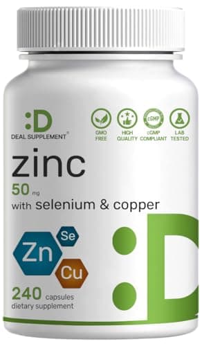Deal Supplement Zinc 50mg with Selenium + Copper, 240 Capsules, 8 Month Supply, 3 in 1 Mineral Formula, Zinc Picolinate Complex Supplement, Supports Healthy Immune System for Adults and Kids