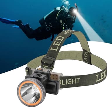 Venlon Rechargeable Diving Headlamp, IPX8 Waterproof Underwater Flashlight, 4 Modes with Battery Level Indicator,10H Runtime Scuba Dive Light with Battery & USB Charger Cable (Mode302 White Light)