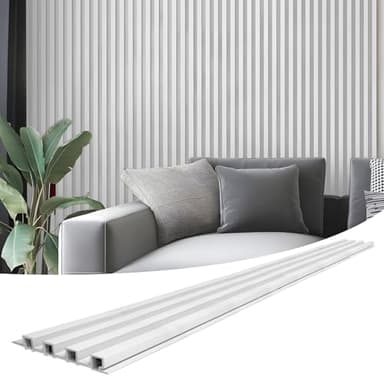 Art3d 8-Pack 96 x 6in. WPC Acoustic Slat Wall Panel for Modern Interior Decor, TV Background, Living Room, Matte White