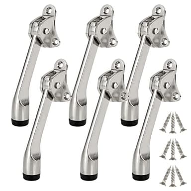 6 Pack Kickdown Door Stop, Commercial Heavy Duty Door Stop, Door Stoppers for Bottom of Door, Kickstand Door Stopper with Rubber Tip and Spring Lever, Easy to Kick Down Door Stop Stopper and Release