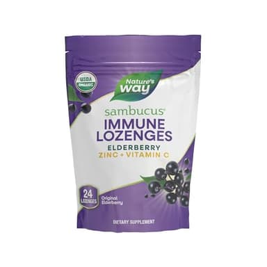 Nature’s Way Sambucus Immune Lozenges – Immune Lozenges for On-the-Go Use*– Zinc, Vitamin C & Black Elderberry Extract – Vegan & Gluten-Free - Original Elderberry Flavor - 24 Count (24 Servings, 1 pk)