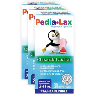 Pedia-Lax Children’s Chewable Laxatives for Constipation, Gently Relieves Occasional Constipation for Kids Ages 2-11, Watermelon Flavor, 30 Count, Pack of 3