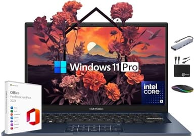 ASUS Vivobook Laptop 2025 Ultra Portable Business Computer, 14" FHD Display, 16GB RAM, 1TB Storage (512GB SSD + 500GB Ext), 6-Core Intel i3-1315U, MarxsolAccessory, Win 11 Pro, Lifetime Office 2024