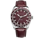 Perry Ellis Solar Powered Mens Watch | Vegan Leather Water-Resistant Analog Wrist Watches for Men | 42mm Case | Aluminum Tachymeter Bezel | Elegant Gift for Man (Red)
