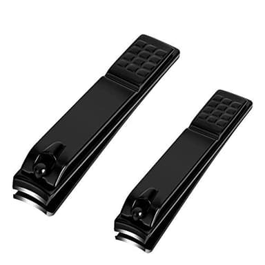 Nail Clippers Set, Sharp Stainless Steel Fingernail Clipper & Toenail Clippers, Black Nail Cutter, Large and Small 2 Piece Set.