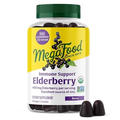 MegaFood Elderberry Gummies for Kids, Teens & Adults, Immune Support Supplement, Gummy Vitamins - Made with Zinc & Real Food, Pectin-Based, USDA Organic, Vegan - 54 Count, 27 Servings