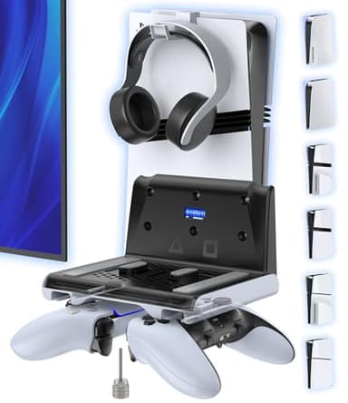 P5 Wall Mount Kit with Controller Holder Compatible with P5/Slim/Pro Disc & Digital, Pa5 Mount Floating for Gaming Accessories, Compact Pa5 Vertical Wall Shelf Organizer Bracket with Headphone Hook