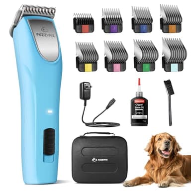 FuzzyFix Professional Dog Clippers for Grooming - 2 Speed for Thick Curly Matted Coats, Low Noise Cordless Pet Hair Trimmer with Detachable A5 Blade & Metal Guide Combs Kit for Horse Animal Breeds