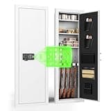 Greenvelly in Wall Gun Safe with Fingerprint, Assembled Gun Safes for Rifles and Pistols with Adjustable Rifle Rack, Fireproof Wall Safe Between Stud, 4 Rifle Safe with 3 Removable Shelf (Black)