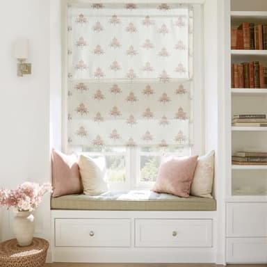 StangH Cordless Floral Roman Shades for Windows, Magnetic Linen Textured Light Filtering Blind Vintage Elegant Print Window Covering for Bedroom Living Room, W 30 x L 64, 1 Panel