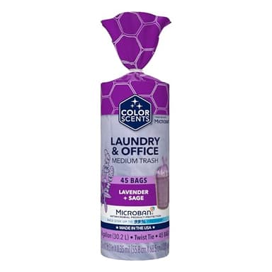 Color Scents Medium Trash Bags - 8 Gallon, 45 Bags (1 Pack of 45 Bags) Twist Tie - Purple in Lavender + Sage Scent with Microban