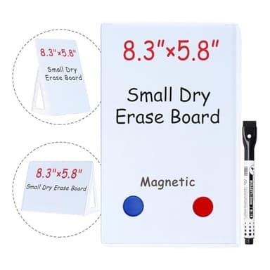 Magnetic Dry Erase Board White Board, 8.3'' x 5.8'', Small Stand-Up or Hangable Desktop Dry Erase White Board, Mini Dry Erase Whiteboard Easel for Desk with One Marker and Two Magnets