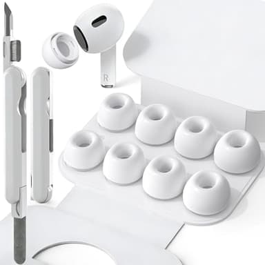 SIXFU 4 Sizes of Ear Tip Replacement Compatible with AirPod Pro and AirPods Pro 2 Ear Tips with Portable Storage Box & Cleaning Kit, Noise Reduction Hole & Dense Dust Guard Screen(XS/S/M/L)-White