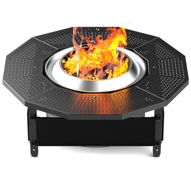 Larrik Fire Pit Surround Tabletop for Solo Stove Yukon 2.0 27 Inch, Fire Pit Surround Table Top, Accessories for Solo Stove, Adjustable with UV-Resistant Outdoor Fabric, Metal Black