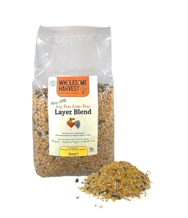 Wholesome Harvest Non-GMO Soy and Corn Free Whole Grain Layer Blend 16% - Chicken Feed for Laying Hens and Ducks - Includes Essential Oils, Herbs, Oyster Shells, Vital Minerals, and Omega 3, 10 lb