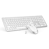 Wireless Keyboard and Mouse Combo - Full Size Slim Thin Wireless Keyboard Mouse with Numeric Keypad 2.4G Stable Connection Adjustable DPI (White & Silver)