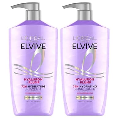 L'Oreal Paris Elvive Hyaluron Plump Shampoo and Conditioner Set for Dehydrated, Dry Hair with Hyaluronic Acid Care Complex, 1 Kit (2 Products)