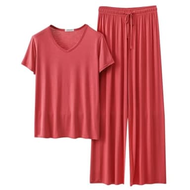 Rtdyvyuhb Short Sleeve Pajama Set For Women Summer 2 Piece Lounge Sets Pj Shirt Pants Soft Casual Outfits Daily Loungewear